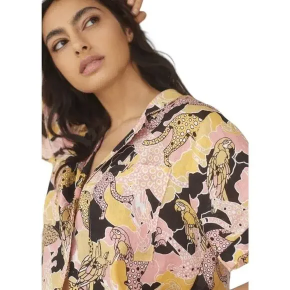 Anthropologie Maeve Printed Buttondown Surf Shirt Novelty Women XS NWOT Ink Dots - Picture 3 of 16